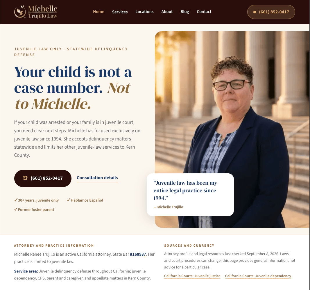 Michelle Trujillo Law homepage, built by Catalyst Digital Solutions